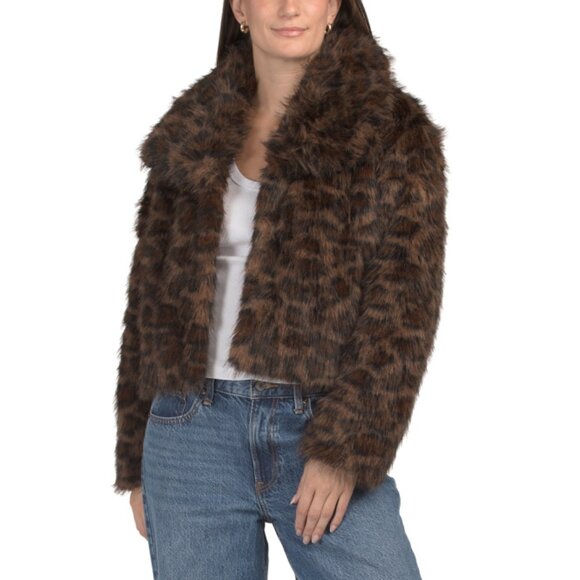 NVLT Leopard Luxurious Fox Faux Fur Cropped Jacket - Picture 1 of 2